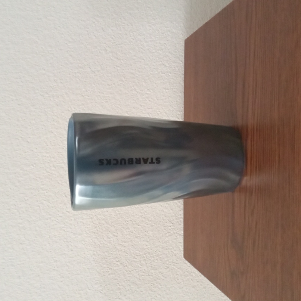 NWT Starbucks 2021 Ceramic Metallic Blue Silver Swirl Double Wall Tumber 12 oz